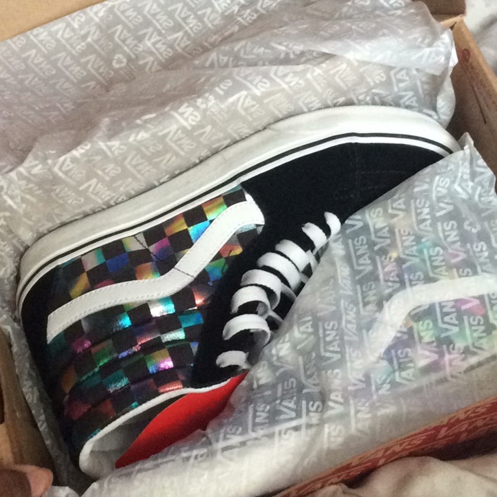 iridescent checkered vans